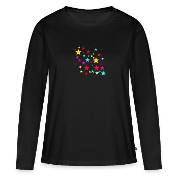 Sterne,stern, bunte Sterne - Frauen Premium Bio Langarmshirt - Schwarz - Vorne - Julia (174cm)