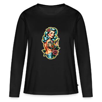 Rockabilly / Pin-up / 50er Jahre - Frauen Premium Bio Langarmshirt - Schwarz - Vorne - Julia (174cm)