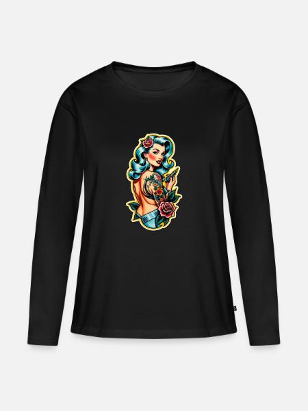 Rockabilly / Pin-up / 50er Jahre - Frauen Premium Bio Langarmshirt - Schwarz