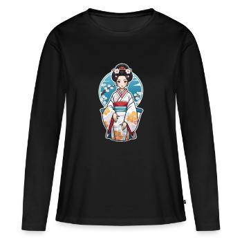 Japanese woman in kimono - Japan - Women's Premium Organic Long Sleeve Shirt - black - Front - Julia (174cm)