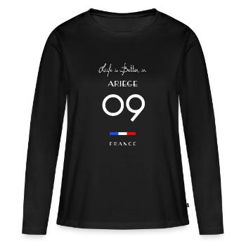 La vie en ARIÈGE Numéro 09 Midi-Pyrénées France - T-shirt manches longues Premium bio Femme - noir - Devant - Julia (174cm)