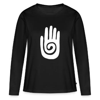 Chaman - Main de Guérison & Symbole de Protection - Blanc - T-shirt manches longues Premium bio Femme - noir - Devant - Julia (174cm)