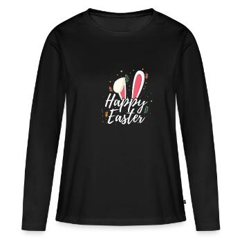 Joyeux lapin de Pâques oreilles disquette cadeau animal amusant - T-shirt manches longues Premium bio Femme - noir - Devant - Julia (174cm)
