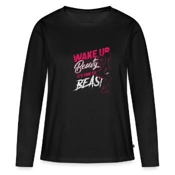 Sportive musculation musculation bête formation - T-shirt manches longues Premium bio Femme - noir - Devant - Julia (174cm)