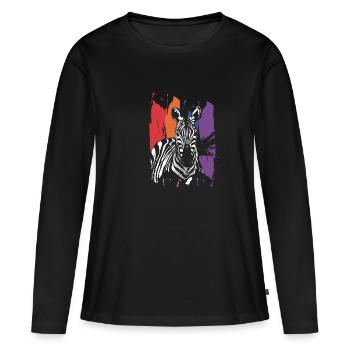 Zebra - Frauen Premium Bio Langarmshirt - Schwarz - Vorne - Julia (174cm)