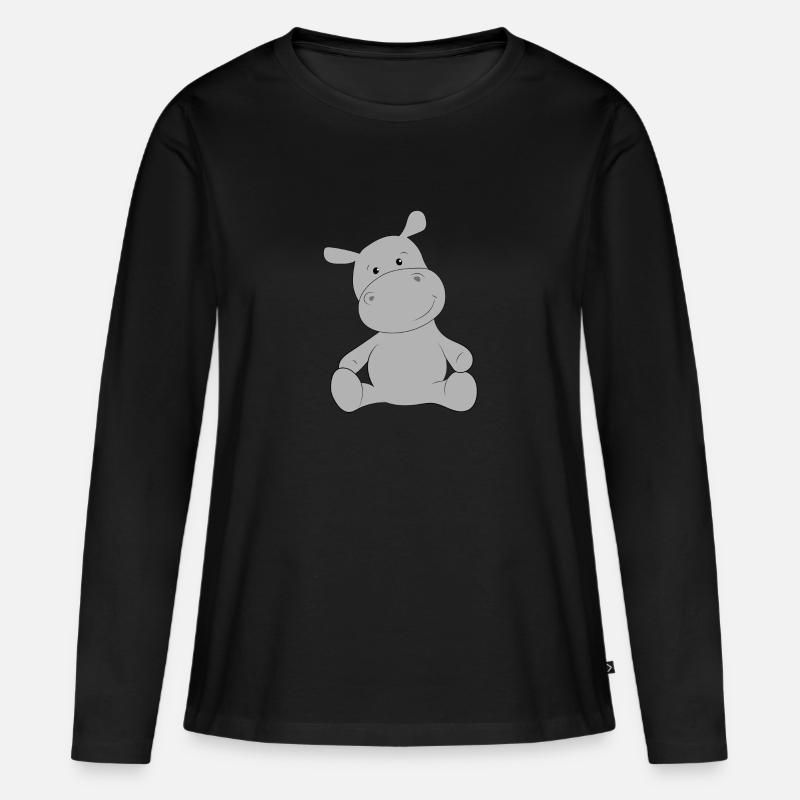 Nilpferd - Frauen Premium Bio Langarmshirt - Schwarz