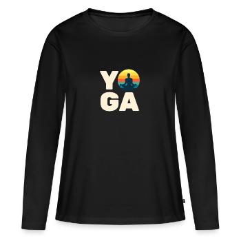Regenbogen-Retro-Schriftzug Yoga mit Ornamenten - Frauen Premium Bio Langarmshirt - Schwarz - Vorne - Julia (174cm)