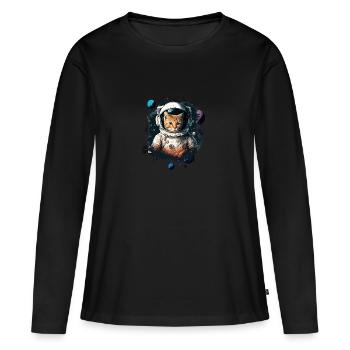 Chat astronaute - T-shirt manches longues Premium bio Femme - noir - Devant - Julia (174cm)