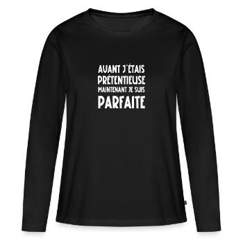 avant j'étais prétentieuse - T-shirt manches longues Premium bio Femme - noir - Devant - Julia (174cm)