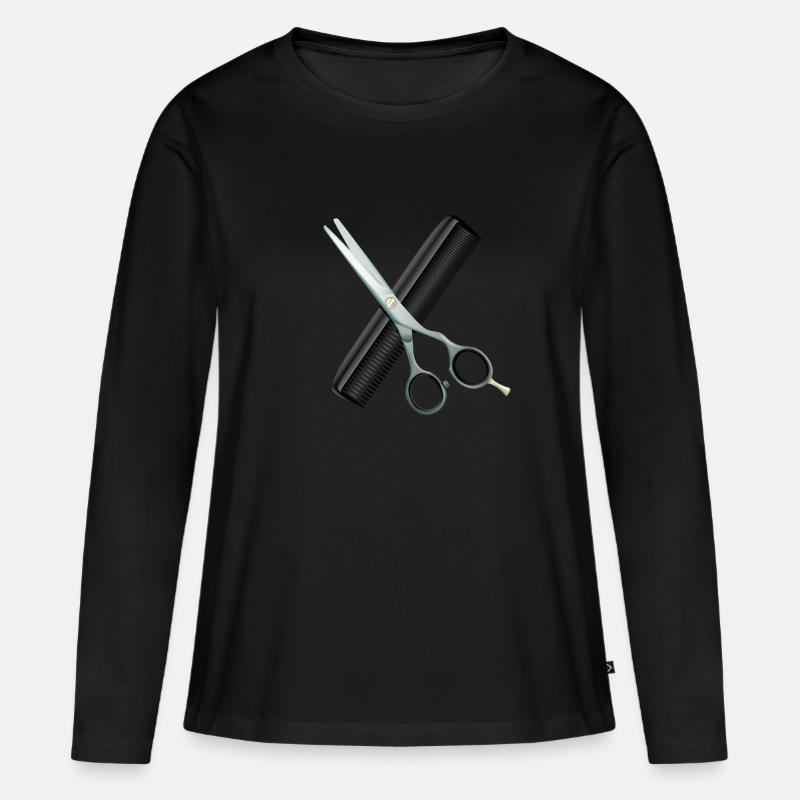 Friseurschere mit Kamm - Frauen Premium Bio Langarmshirt - Schwarz