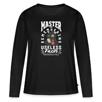 Master of Remembering Useless Facts Funny Cat - Frauen Premium Bio Langarmshirt - Schwarz - Vorne - Julia (174cm)