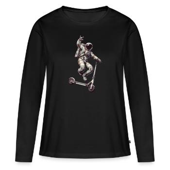 Astronaut fährt auf einem Roller - Frauen Premium Bio Langarmshirt - Schwarz - Vorne - Julia (174cm)