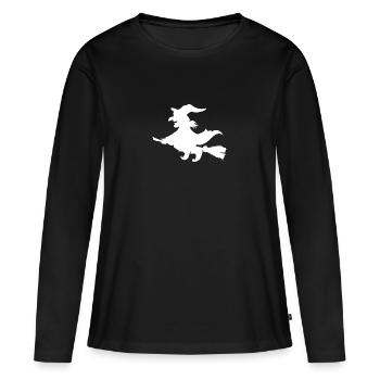 Sorcière sur balai - T-shirt manches longues Premium bio Femme - noir - Devant - Julia (174cm)