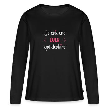 Je suis une lulu qui déchire - T-shirt manches longues Premium bio Femme - noir - Devant - Julia (174cm)