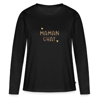 maman chat - T-shirt manches longues Premium bio Femme - noir - Devant - Julia (174cm)
