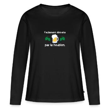 facilement distraite par le houblon - T-shirt manches longues Premium bio Femme - noir - Devant - Julia (174cm)