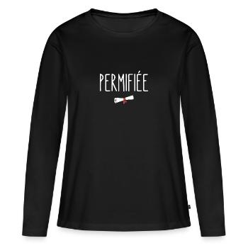 permifiée - T-shirt manches longues Premium bio Femme - noir - Devant - Julia (174cm)
