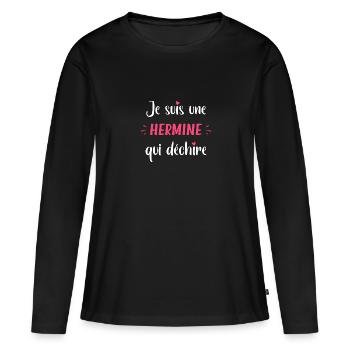 Je suis une HERMINE qui déchire - T-shirt manches longues Premium bio Femme - noir - Devant - Julia (174cm)