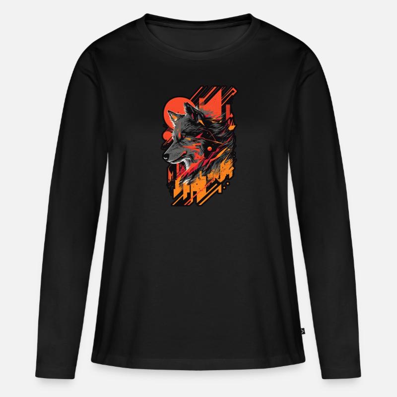 Wolf Cyber Punk Wildtier Tier Rudel JGA Wolfsrudel - Frauen Premium Bio Langarmshirt - Schwarz