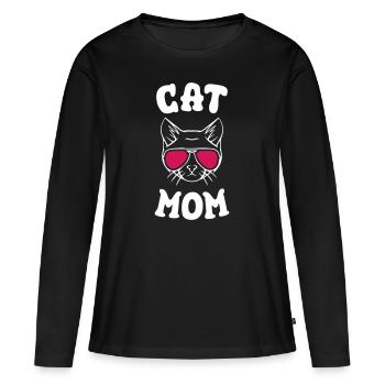 Maman chat - T-shirt manches longues Premium bio Femme - noir - Devant - Julia (174cm)