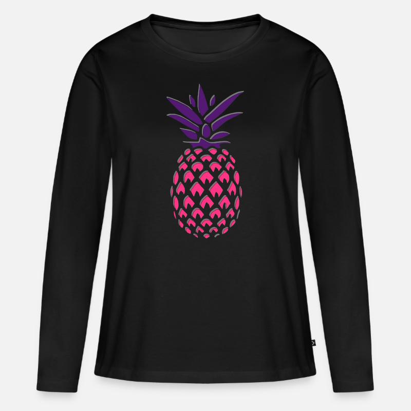 ANANAS STYLIZED - Frauen Premium Bio Langarmshirt - Schwarz