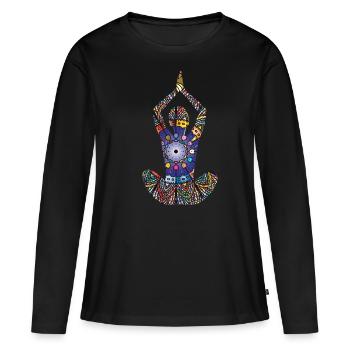 Yoga Meditation Yogini Mandala Om Zen Namaste - Frauen Premium Bio Langarmshirt - Schwarz - Vorne - Julia (174cm)