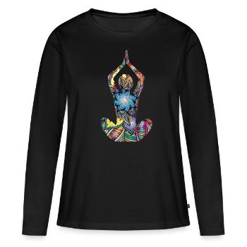 Yoga Meditation Yogini Mandala Namste Om Zen - Frauen Premium Bio Langarmshirt - Schwarz - Vorne - Julia (174cm)