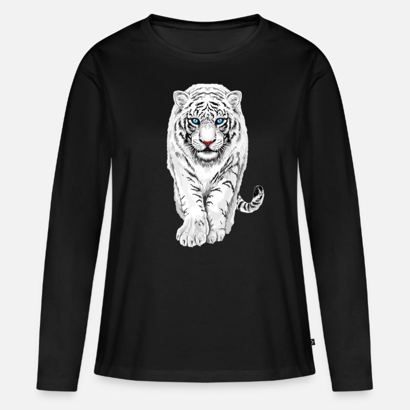Weißer Tiger - Frauen Premium Bio Langarmshirt - Schwarz