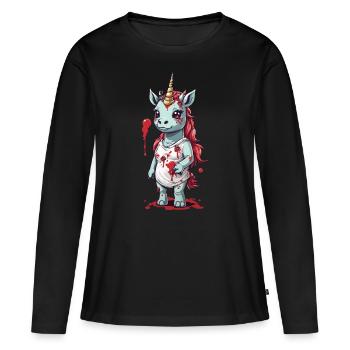 Licorne zombie Halloween point culminant Spooky Design - T-shirt manches longues Premium bio Femme - noir - Devant - Julia (174cm)