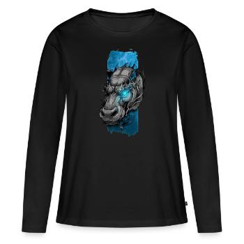 Majesté de l’enfer : hippopotame aux yeux bleus flamboyants - T-shirt manches longues Premium bio Femme - noir - Devant - Julia (174cm)