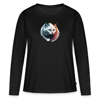 Chat blanc contraste chaleur froide - T-shirt manches longues Premium bio Femme - noir - Devant - Julia (174cm)