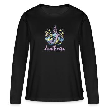 Lustig Deathcore Einhorn Metalhead - Frauen Premium Bio Langarmshirt - Schwarz - Vorne - Julia (174cm)