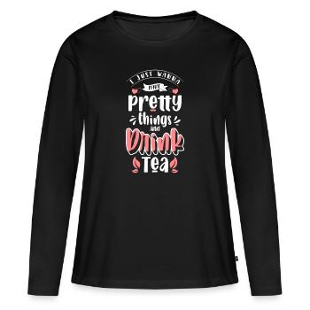 Tea Tea Bags Tea Lovers - Women's Premium Organic Long Sleeve Shirt - black - Front - Julia (174cm)