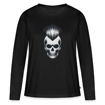 Crâne avec motif punk mohawk - T-shirt manches longues Premium bio Femme - noir - Devant - Julia (174cm)