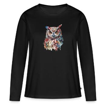 Zauberhafte Magische Eule Aquarell Bunt Tier Vogel - Frauen Premium Bio Langarmshirt - Schwarz - Vorne - Julia (174cm)