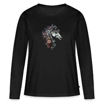 Goth Gothic Unicorn Mystical Horror Fleurs - T-shirt manches longues Premium bio Femme - noir - Devant - Julia (174cm)