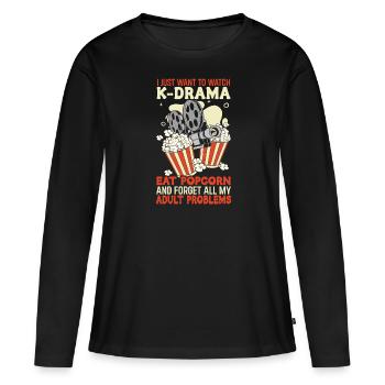 Soirée cinéma-cinéma-pop-corn-cinéma Regarder - T-shirt manches longues Premium bio Femme - noir - Devant - Julia (174cm)