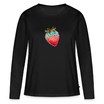 Fraise,Fraise rouge,Gouttes d’eau,Verre - T-shirt manches longues Premium bio Femme - noir - Devant - Julia (174cm)