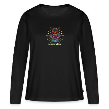 Main de Hamsa Talisman Yoga Protection Bouddha - T-shirt manches longues Premium bio Femme - noir - Devant - Julia (174cm)