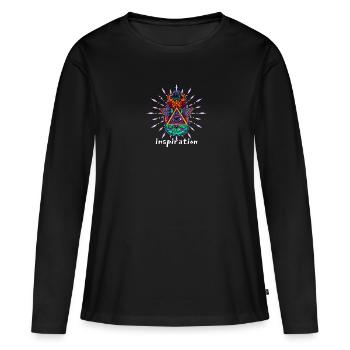 Main de Hamsa Talisman Yoga Protection Bouddha - T-shirt manches longues Premium bio Femme - noir - Devant - Julia (174cm)