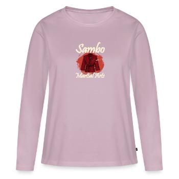 Sambo Fighter Russie Costume de sport Style de combat - T-shirt manches longues Premium bio Femme - rose poudré - Devant - Julia (174cm)