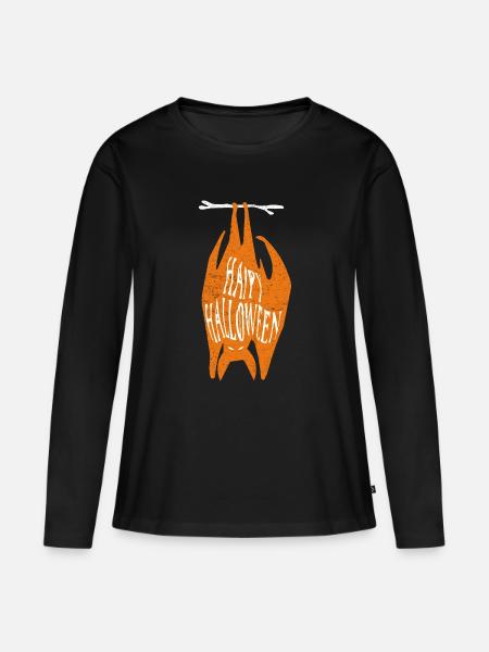Fröhliche Halloween Fledermaus-Silhouette - Frauen Premium Bio Langarmshirt - Schwarz