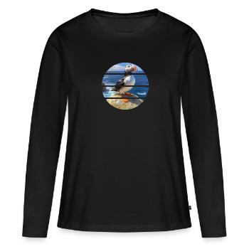 Macareux sur une falaise - T-shirt manches longues Premium bio Femme - noir - Devant - Julia (174cm)