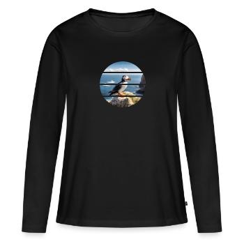 Macareux sur une falaise - T-shirt manches longues Premium bio Femme - noir - Devant - Julia (174cm)