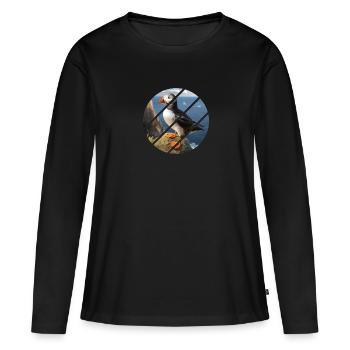 Macareux sur une falaise - T-shirt manches longues Premium bio Femme - noir - Devant - Julia (174cm)
