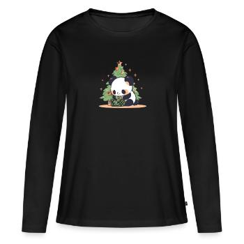 Sapin de Noël Panda Bear - T-shirt manches longues Premium bio Femme - noir - Devant - Julia (174cm)