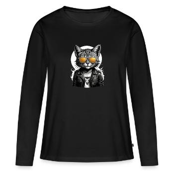Cat Rocker Cat HardRock Gift - T-shirt manches longues Premium bio Femme - noir - Devant - Julia (174cm)