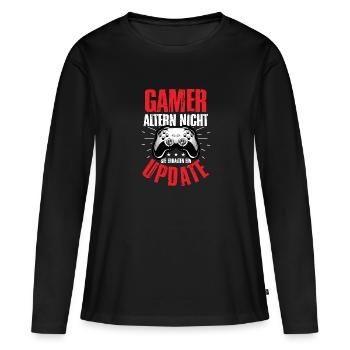 Gamer Altern Nicht Sie Erhalten Ein Update - Frauen Premium Bio Langarmshirt - Schwarz - Vorne - Julia (174cm)