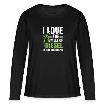 Citation impressionnante de conception diesel L'odeur du diesel - T-shirt manches longues Premium bio Femme - noir - Devant - Julia (174cm)