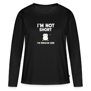 Je ne suis pas petit, je suis la taille des pingouins - T-shirt manches longues Premium bio Femme - noir - Devant - Julia (174cm)
